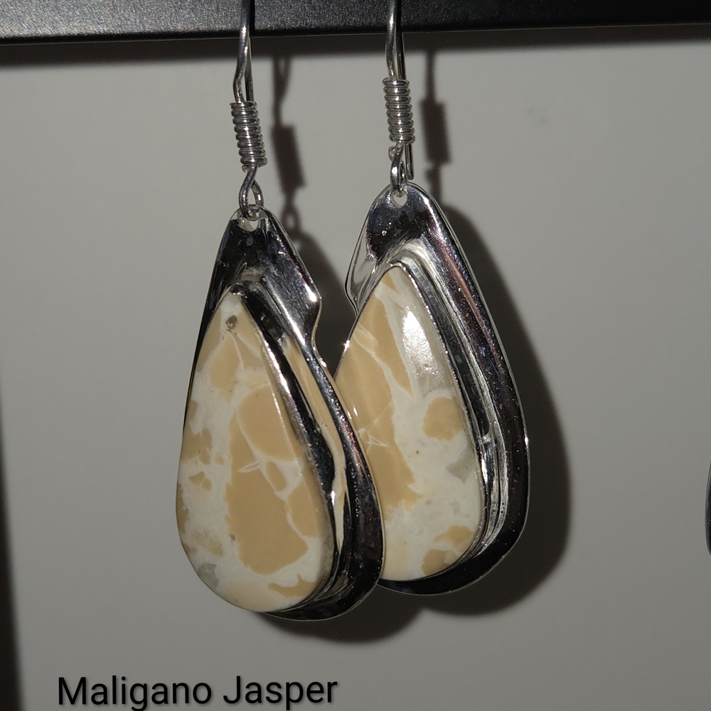 NWOT Magliano Jasper Caramel and Cream Color Teardrop Dangle Earrings  in Silver